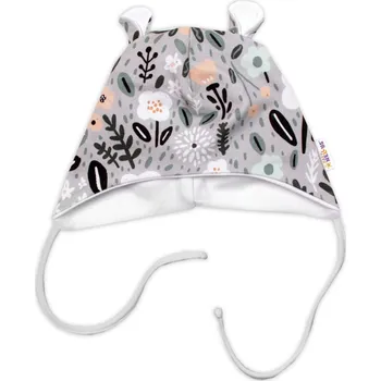 Kojenecký body Baby Nellys Kojenecká čepička s oušky na zavazování - Palouček, mátová Velikost: 56/62 (0-3m)