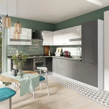 Kuchyňská linka Kuchyňská linka CREATIVA | 230x290 cm | VÝBĚR KORPUSU a KOVÁNÍ | bílá lesk/šedá lesk