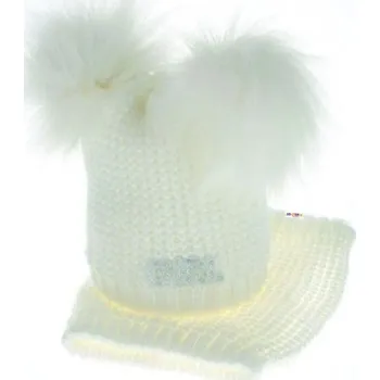 Dětský overall BABY NELLYS Zimní čepička s komínkem - chlupáčkové bambulky - bílá Velikost koj oblečení: 80-92 (12-24m)