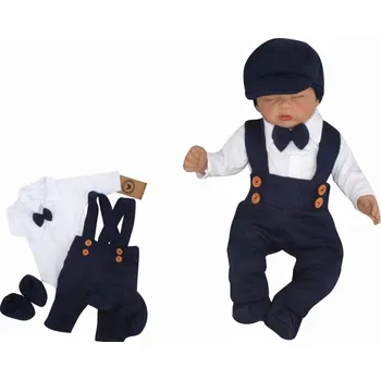 Kojenecké oblečení Z&Z 5-dílná pletená sada Boy, body, kalhoty, čepička, motýlek, botičky, granát Velikost: 62 (2-3m)