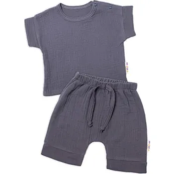 Dívčí legíny Baby Nellys 2-dílná mušelínová soupravička, tričko + kraťasky BOY, granát Velikost: 62 (2-3m)