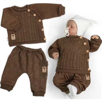 Kojenecká souprava Baby Nellys Rostoucí pletený svetřík a kalhoty s kapsou Hand Made 2D, Nature, čokoládová Velikost: 56/62 (0-3m)