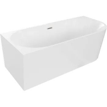 Vana Mexen Mia volně stojící rohová vana levá 160 x 75 cm, bílá, přepad kartáčovaný nikl - 52691607500L-97 Volně stojící vany