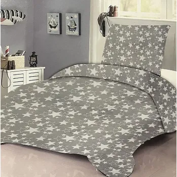 Povlečení České povlečení mikroplyšové povlečení mikroflanel HVĚZDY ŠEDÉ 140 x 200, 70 x 90 cm zipový uzávěr