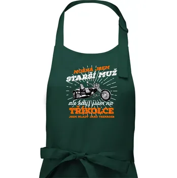 Kuchyňská zástěra Možná jsem starší muž - tříkolka - Pánská zástěra na vaření - Univerzální velikost ( Lahvově zelená )