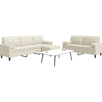 Pohovka zahrada-XL 3dílná sedací souprava s poduškami a podhlavníky krémová samet 3278509