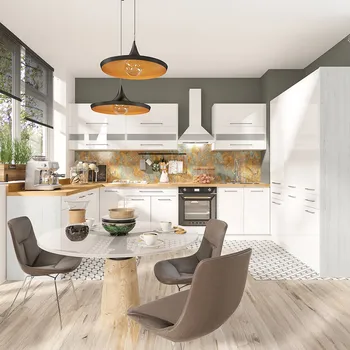 Kuchyňská linka Kuchyňská linka CREATIVA | 190x330 cm + 140 cm | VÝBĚR KORPUSU a KOVÁNÍ | bílá lesk