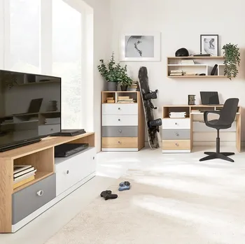 Dětský pokoj Dětský pokoj PIXEL | sestava D | 4 díly | dub/bílá lux/šedá