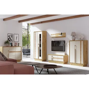 Obývací stěna Obývací stěna KEKS + LED osvětlení | 5 dílů | 130 cm + 308 cm | artisan/kašmír/dřevo dub