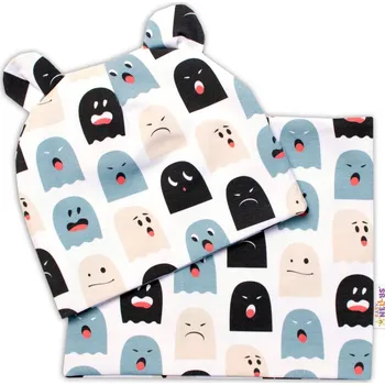 Kojenecký body Baby Nellys Dvouvrstvá čepice s oušky + komínek Příšerky, bílá/mátová Velikost: 62-74 (3-9m)