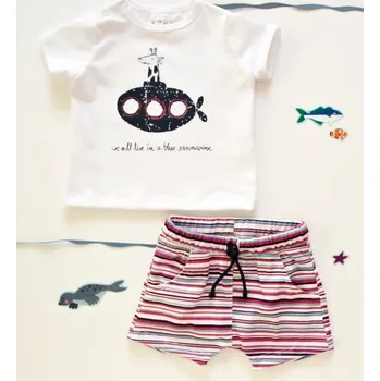 Kojenecká souprava K-Baby 2 dílná dětská sada, triko s kraťasky For Boy - proužky červené, modré Velikost: 68 (3-6m)