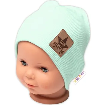 Žebrovaná dvouvrstvá čepice s lemem - mátová, Baby Nellys Velikost: 80/86 (12-18m)