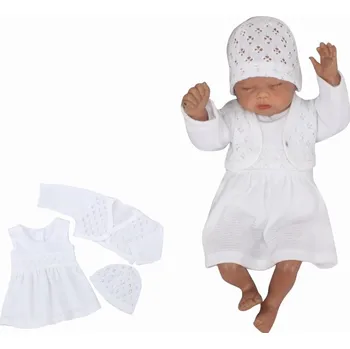 Kojenecká souprava Z&Z 3-dílná pletená sada šatičky, bolérko a čepička - bílá Velikost: 62 (2-3m)