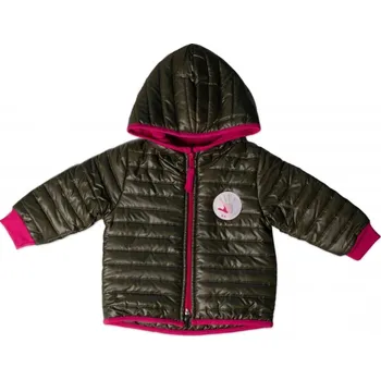 Přechodová prošívaná bunda s kapucí - olivová/růžová Velikost: 74 (6-9m)