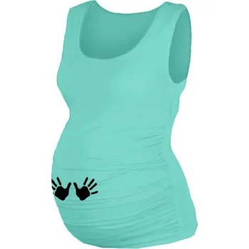 Těhotenské šaty Be MaaMaa Top, tílko Dana s potiskem Ručiček - máta, vel. S/M Velikost oblečení: L/XL