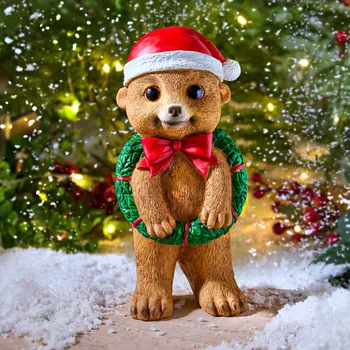 Vánoční dekorace Surikata s vánočním věncem