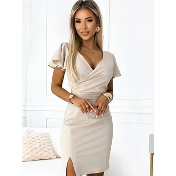 Dámské šaty Elegantní dámské šaty 479-5 NINA béžová, VELIKOST XL