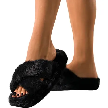 Dámské pantofle PANTOFLE Černé Dámské DOMÁCÍ chlupaté Pantofle Pohodlné Pásky Překřížené vel. 38/39