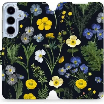 Pouzdro na mobilní telefon Flipové pouzdro Mobiwear - Samsung Galaxy S25 FE - VP47S Kvítky v černé (Knížkové flip pouzdro, obal, kryt na mobil Samsung Galaxy S25 FE - VP47S Kvítky v černé, materiál Umělá kůže + TPU - ochrana 360°, stojánek, silikonová vanička, magnetické zavírání)