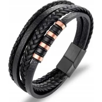 Náramek Pánský náramek kožený černý - 4 pásky Pánský náramek kožený černý