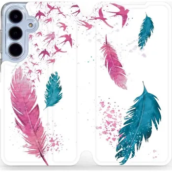 Pouzdro na mobilní telefon Flipové pouzdro Mobiwear - Samsung Galaxy S25 FE - MR08S Pírka (Knížkové flip pouzdro, obal, kryt na mobil Samsung Galaxy S25 FE - MR08S Pírka, materiál Umělá kůže + TPU - ochrana 360°, stojánek, silikonová vanička, magnetické zavírání)