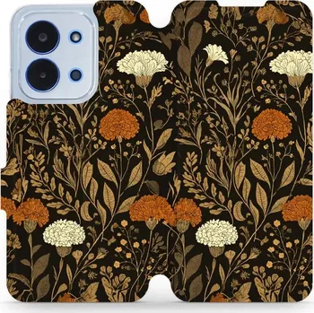 Pouzdro na mobilní telefon Flipové pouzdro Mobiwear - Xiaomi Poco C85 - V174S Béžová a oranžová kvítka (Knížkové flip pouzdro, obal, kryt na mobil Xiaomi Poco C85 - V174S Béžová a oranžová kvítka, materiál Umělá kůže + TPU - ochrana 360°, stojánek, silikonová vanička, magnetické)