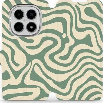 Pouzdro na mobilní telefon Flipové pouzdro Mobiwear - Xiaomi Redmi Note 15 5G - VA57S Zelené a béžové zkrouceniny (Knížkové flip pouzdro, obal, kryt na mobil Xiaomi Redmi Note 15 5G - VA57S Zelené a béžové zkrouceniny, materiál Umělá kůže + TPU - ochrana 360°, stojánek, silikonová)