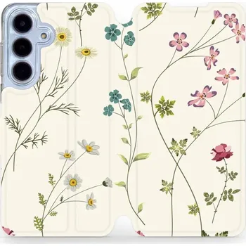 Pouzdro na mobilní telefon Flipové pouzdro Mobiwear - Samsung Galaxy S25 FE - MD03S Tenké rostlinky s květy (Knížkové flip pouzdro, obal, kryt na mobil Samsung Galaxy S25 FE - MD03S Tenké rostlinky s květy, materiál Umělá kůže + TPU - ochrana 360°, stojánek, silikonová vanička,)