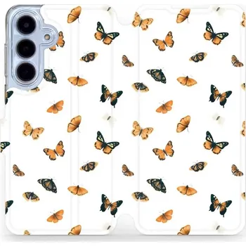 Pouzdro na mobilní telefon Flipové pouzdro Mobiwear - Samsung Galaxy S25 FE - VP77S Oranžoví motýlci (Knížkové flip pouzdro, obal, kryt na mobil Samsung Galaxy S25 FE - VP77S Oranžoví motýlci, materiál Umělá kůže + TPU - ochrana 360°, stojánek, silikonová vanička, magnetické zavírá