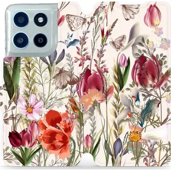 Pouzdro na mobilní telefon Flipové pouzdro Mobiwear - Motorola Moto G56 5G - MP01S Rozkvetlá louka (Knížkové flip pouzdro, obal, kryt na mobil Motorola Moto G56 5G - MP01S Rozkvetlá louka, materiál Umělá kůže + TPU - ochrana 360°, stojánek, silikonová vanička, magnetické zavírání)