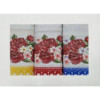 Utěrka 3 dílná sada kuchyňských bavlněných utěrek - Růže