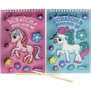 Sešit Vyškrabovací obrázky Jednorožec sešit 8 listů s nástrojem 2 druhy