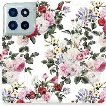 Pouzdro na mobilní telefon Flipové pouzdro Mobiwear - Motorola Moto G56 5G - MD01S Růže na bílé (Knížkové flip pouzdro, obal, kryt na mobil Motorola Moto G56 5G - MD01S Růže na bílé, materiál Umělá kůže + TPU - ochrana 360°, stojánek, silikonová vanička, magnetické zavírání)