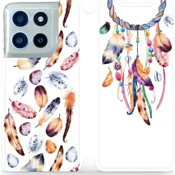 Pouzdro na mobilní telefon Flipové pouzdro Mobiwear - Motorola Moto G56 5G - M003S Lapač a barevná pírka (Knížkové flip pouzdro, obal, kryt na mobil Motorola Moto G56 5G - M003S Lapač a barevná pírka, materiál Umělá kůže + TPU - ochrana 360°, stojánek, silikonová vanička, magnetick