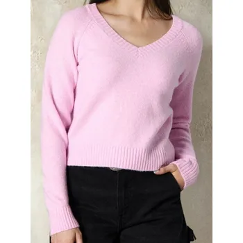 Dámský svetr Sinsay - Svetr s výstřihem do V - pastelová růžová - 411FJ-03M - 411FJ-03M-XS