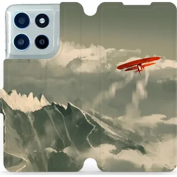 Pouzdro na mobilní telefon Flipové pouzdro Mobiwear - Motorola Moto G56 5G - MA03P Oranžové letadlo v horách (Knížkové flip pouzdro, obal, kryt na mobil Motorola Moto G56 5G - MA03P Oranžové letadlo v horách, materiál Umělá kůže + TPU - ochrana 360°, stojánek, silikonová vanička,)