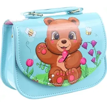 Kabelka Dětská kabelka s medvídkem, světle modrá, lesklá