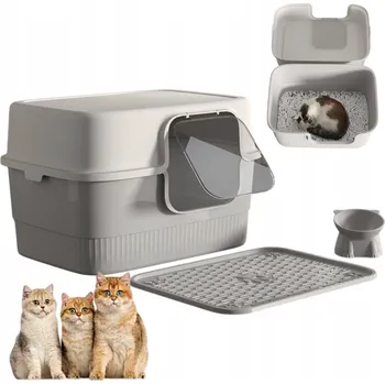 Toaleta pro kočku UZAVŘENÁ VELKÁ TOALETA PRO KOČKY KOČIČÍ TOALETA NA STELIVO PRO KOČKY + MISKA PRO ZVÍŘATA