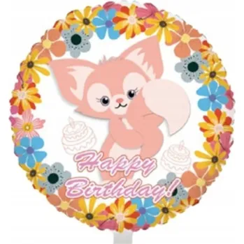 Balónek Fóliový balónek "Happy Birthday" s liškou a květinami, 45 cm