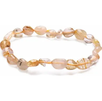 Drahý kámen Sagenit rutilovaný křišťál náramek z oválných kamínků obvod cca 16 až 21 cm