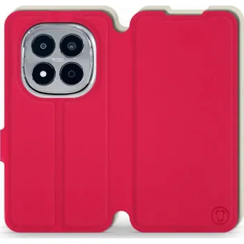 Pouzdro na mobilní telefon Flipové pouzdro Mobiwear Semiš - Xiaomi Redmi Note 15 Pro Plus 5G - Rudé & Béžové (Knížkové semišové flip pouzdro, obal, kryt na mobil Xiaomi Redmi Note 15 Pro Plus 5G - Rudé & Béžové, materiál semiš + TPU, ochrana 360°, stojánek, silikonová vanička,)