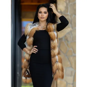 Dámská vesta Dámská vesta z pravé liščí kožešiny a kůže ve skořicové barvě, VELIKOST 2XL