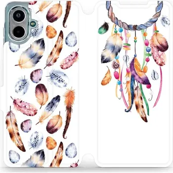 Pouzdro na mobilní telefon Flipové pouzdro Mobiwear - Samsung Galaxy A07 - M003S Lapač a barevná pírka (Knížkové flip pouzdro, obal, kryt na mobil Samsung Galaxy A07 - M003S Lapač a barevná pírka, materiál Umělá kůže + TPU - ochrana 360°, stojánek, silikonová vanička, magnetické)