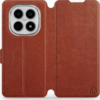 Pouzdro na mobilní telefon Flipové pouzdro Mobiwear - Xiaomi Redmi Note 15 5G - Hnědé a oranžové (Knížkové flip pouzdro, obal, kryt na mobil Xiaomi Redmi Note 15 5G - Hnědé a oranžové, materiál Umělá kůže + TPU - ochrana 360°, stojánek, silikonová vanička, magnetické zavírání)