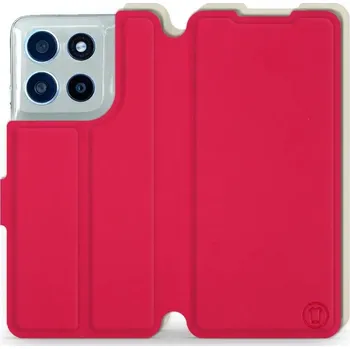 Pouzdro na mobilní telefon Flipové pouzdro Mobiwear Semiš - Motorola Moto G56 5G - Rudé & Béžové (Knížkové semišové flip pouzdro, obal, kryt na mobil Motorola Moto G56 5G - Rudé & Béžové, materiál semiš + TPU, ochrana 360°, stojánek, silikonová vanička, magnetické zavírání)