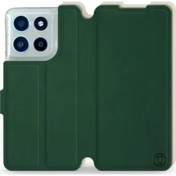 Pouzdro na mobilní telefon Flipové pouzdro Mobiwear Semiš - Motorola Moto G56 5G - Zelené & Béžové (Knížkové semišové flip pouzdro, obal, kryt na mobil Motorola Moto G56 5G - Zelené & Béžové, materiál semiš + TPU, ochrana 360°, stojánek, silikonová vanička, magnetické zavírání)