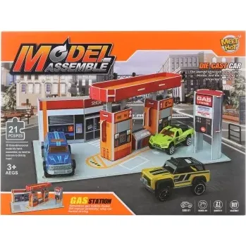 ostatní stavebnice Stavebnice benzínky s kovovým autíčkem