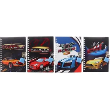 Zápisník Chlapecký zápisník se zámkem 11 × 15 × 1 cm linkovaný mix závodních motivů