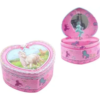 Šperkovnice Růžová srdcovitá hrací šperkovnice s jednorožcem a baletkou