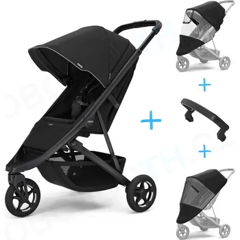 Dětské zboží Set 4v1 Thule Spring 2 Black on Black + madlo + pláštěnka Thule + ochranná síť Thule